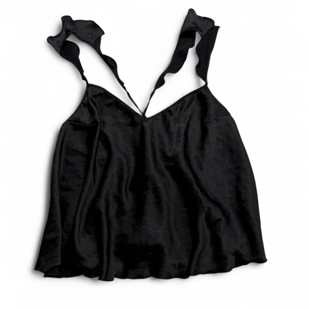 Whimsygoth Victoria's Secret black satin crop top with ruffled straps